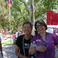 Bernadette & Noreen at political tables