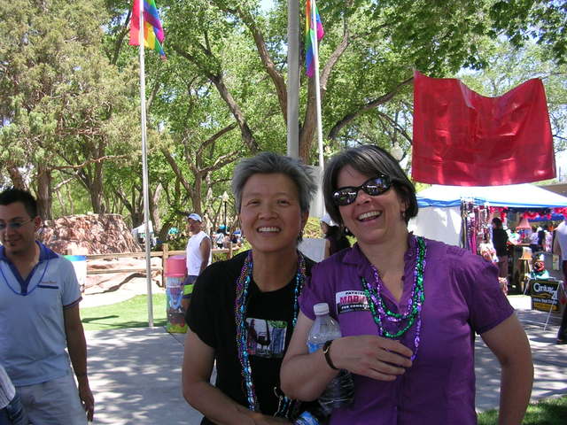 Bernadette & Noreen at political tables